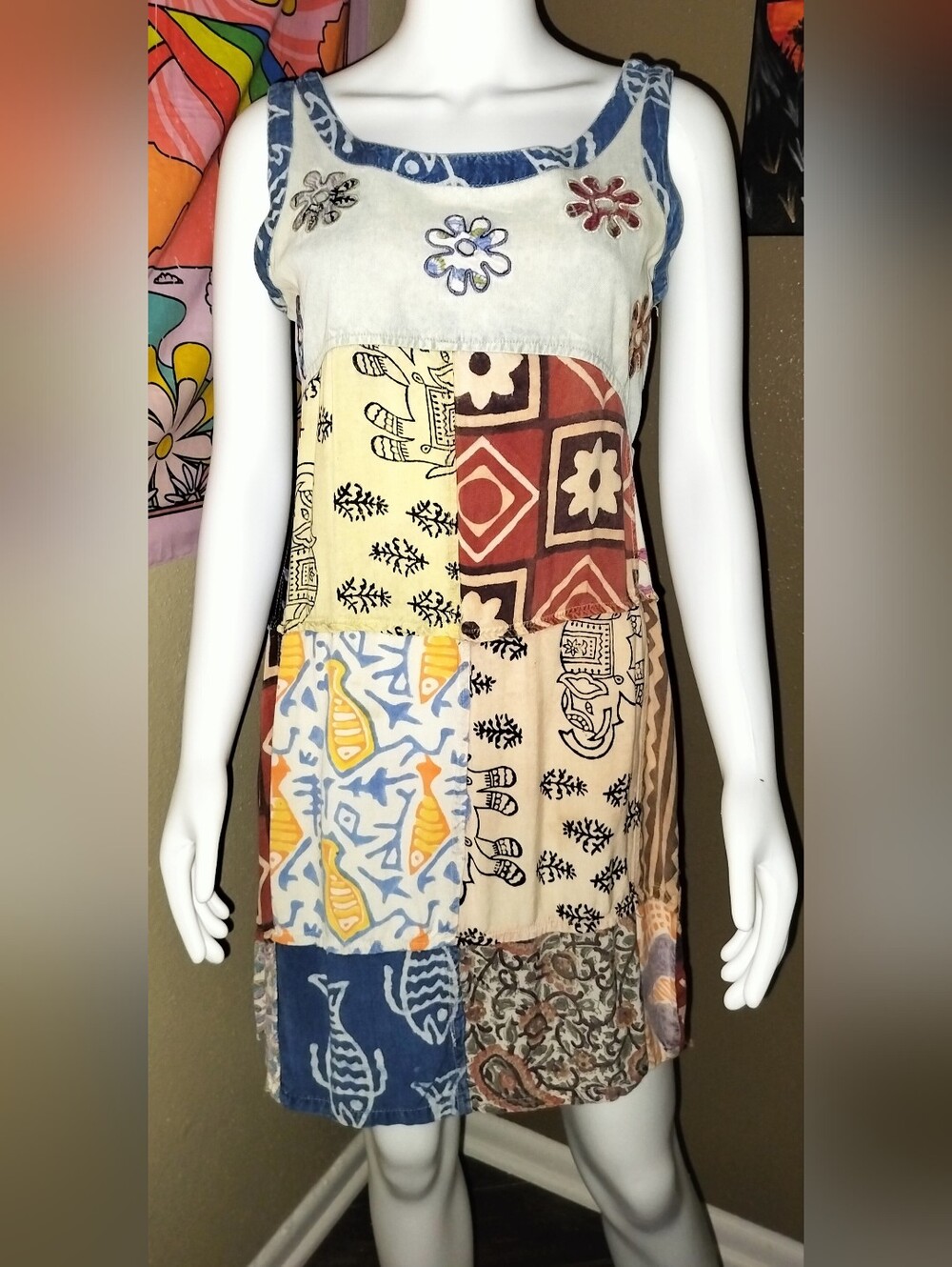 Sacred Threads Patchwork Mini Dress Sz M